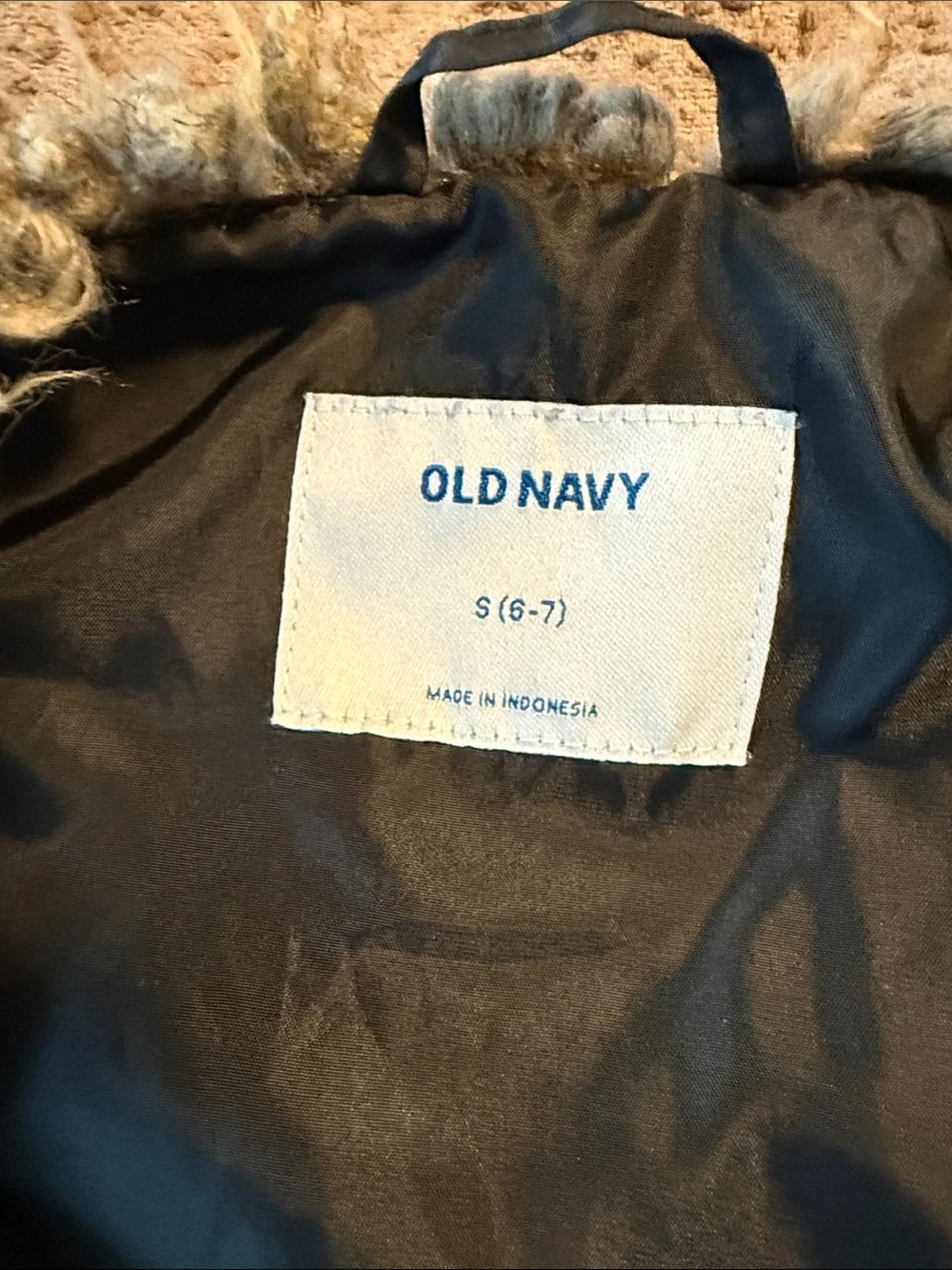 Old Navy Taupe Faux Shearling Vest with Black Lining